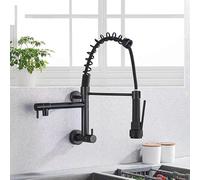 GLETSF Dual Handle Brass Kitchen Mixer Tap with Pull Out Spray Wall Mount Design for Easy Sink Access Modern Kitchen Faucet for Ultimate Convenience,Black