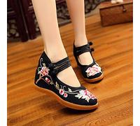 GLETSF Embroidered Shoes For Women Women Floral Embroidered Canvas Hidden Platforms Shoes Ankle Buckles Elegant Ladies.Black-5 UK