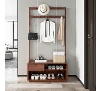 GLETSF Entryway Coat Rack Shoe Ben, 3-In-1 Freestanding Hall Tree With 2-Tier Shoe Rack And 9 Hooks, Storage Organization Furniture With Drawer For Hallway Foyer, 80X35X180Cm-D-80X35X180CM