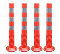 GLETSF Flexible Traffic Delineator Posts Caution Cones, 76cm Tall Plastic Commercial Parking Safety Barrier with Reflective Band, Night Visual Bollard,Red+siver-4 Pack