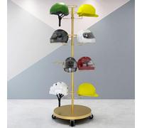 GLETSF Hat Display Stand,4-Tier Metal Hat Hanger Floor Standing Display Tower, Adjustable Motorcycle Helmet Rack Hat Hanger Organizer, Free Standing Retail Hat Racks H,Gold-360° rotating casters