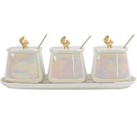 GLETSF Light luxury Nordic ceramic seasoning jar seasoning box combination set kitchen salt shaker monosodium glutamate seasoning bottle,A-3grids