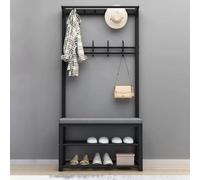 GLETSF Metal Coat Rack Stand With Shoe Ben, Modern Coat Tree With 10 Hooks And 2-Tier Shoe Rack, Lots Of Storage Space, 4 In 1 Entryway Hall Tree With Storage Ben, Easy To Assem-100cm