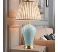 GLETSF Modern Ceramic Lamps Table Farmhouse Ceramic Nightstand Lamp, 24.8 Inches/26 Inches Tall, Cyan, With All Copper Base And Fabric Shade, E27 Socket, Bulb Excluded-A