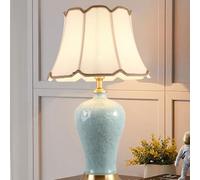 GLETSF Modern Ceramic Lamps Table Farmhouse Ceramic Nightstand Lamp, 24.8 Inches/26 Inches Tall, Cyan, With All Copper Base And Fabric Shade, E27 Socket, Bulb Excluded-B
