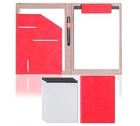 GLETSF Portfolio Organizer, Document Folio,Leather Binder, PU A4 Clipboard Business Padfolio File Folder Interview Resume Storage with Writing Pad for Meeting and Intervie,Red-With Notepad