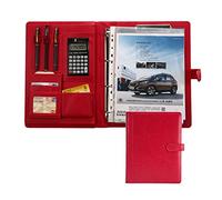 GLETSF Portfolio Organizer, Document Folio,Leather Binder, PU for A4 Padfolio Business Planner Women Men Folder with Calculator,Red-12 digit calculator