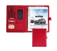 GLETSF Portfolio Organizer, Document Folio,Leather Binder, PU for A4 Padfolio Business Planner Women Men Folder with Calculator,Red-8 digit calculator