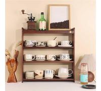 GLETSF Retro Wooden Coffee Mug Holder Multi-Layer Organizer With Brass-Brushed Finish Stable One Piece Base For Kitchen Office Solid Construction-Brown-4 Tier