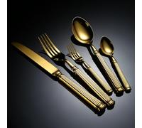 GLETSF Silverware Flatware Cutlery Set, 5/20/30/40/50 Pieces 304 Roman Column Forging Craft Stainless Steel Cutlery, Forks And Spoons, Restaurant Tableware, Hotel Steaks,Gold-30