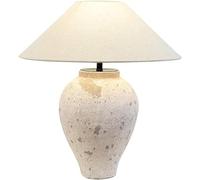 GLETSF Style Rural Ceramic Table Lamp, Nordic Bedroom Bedside Pottery Jar Table Lamp, Retro Homestay, Farmer'S House, Conical Cloth Lampshade, Living Room, Coffee Table Decorati