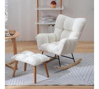 GLETSF Upholstered Rocking Chairs Nursery Rocking Chair Mid Century Modern Teddy Fabric Tufted Adults With Stool For Nursery Living Room Bedroom Armchair Reading Chair