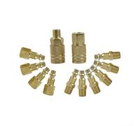Glewi 12-Piece Air Hose Fitting Kit 1/4 Inch Quick Connectors Copper-Plated Iron Pneumatic Couplers for Compressor Nailers Grinders Gold