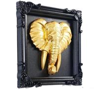 Glewi 3D Gold Animal Relief Wall Decor Black Resin Frame | Intricate Lion/elephant Design, Sturdy Resin Build, Retro Black Finish, for ideal For Living Room, Hallway, Office Decor