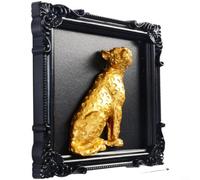 Glewi 3D Gold Animal Relief Wall Decor Black Resin Frame | Intricate Lion/elephant Design, Sturdy Resin Build, Retro Black Finish, for ideal For Living Room, Hallway, Office Decor