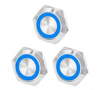 Glewi 3pcs 19mm Metal Push Button Switch with LED Indicator, Momentary Self Reset, Pre-Wired for Installation, Compatible with 12V and 24V(Blue)