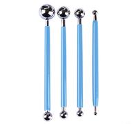 Glewi 4-Piece Double-Ended Metal Ball Clay Tools Set with Rubber Handles for Sculpting, Pottery, Cake Decorating and DIY Crafts(blue)