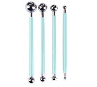 Glewi 4-Piece Double-Ended Metal Ball Clay Tools Set with Rubber Handles for Sculpting, Pottery, Cake Decorating and DIY Crafts(light blue)