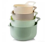 Glewi 4 Piece Mixing Bowls Set Stackable Plastic Bowls with Grips for Baking Cooking Serving Salads Space Saving Storage(B)