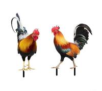 Glewi Acrylic Rooster Garden Decorations, Weatherproof Yard Art Statue For Outdoor Lawn Courtyard Landscape,Cute Chicken Sign(Combination)