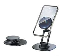 Glewi Aluminum Alloy Magnetic Phone Stand, 360° Rotatable Foldable Holder with N52 Magnet, Adjustable Height for iOS for ANDROID Devices, Black(Black)