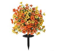 Glewi Artificial Violet Flowers with Eucalyptus, Realistic Silk Faux Daisy Bouquet with Disc Base for Outdoor Yard Lawn Wedding Home Decor, Purple(5)
