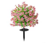 Glewi Artificial Violet Flowers with Eucalyptus, Realistic Silk Faux Daisy Bouquet with Disc Base for Outdoor Yard Lawn Wedding Home Decor, Purple(3)