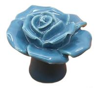 Glewi Ceramic Drawer Handle Rose Design Single Hole Mount Pottery Knob For Cabinet Wardrobe Shoe Furniture White Pink Red Yellow 41mm(1008 Blue)