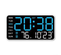 Glewi Digital Wall Clock with Temperature Date W isplay, 5-Level Brightness & Voice Control Alarm Clocks for Bedroom Office, USB or Battery Powered(D)