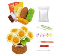 Glewi DIY Crochet Flower Pot Kit for Beginners with Video Guide, Cotton Yarn and Hooks Set to Craft or Sunflower Decor at Home(B)