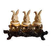 Glewi Easter Bunny Spice Jars 3-Pack Plastic Rabbit Seasoning Containers Festive Kitchen Decor Storage for Herbs Sugar Candy Holiday GiftGlewi