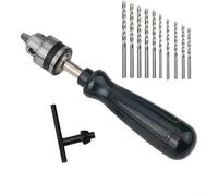 Glewi for Mini Hand Drill with Keyless Chuck 0.6-6mm for PCB Wood Plastic CNC Craft DIY Tool Set Includes 10pcs Carbide Bits 0.8-3mm Black