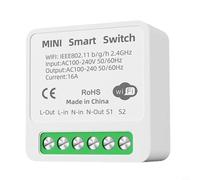 Glewi for MINI Smart Switch 16A WiFi 2-Way Control for Alexa for TUYA App Voice Timer Relay for Home Light Fan Gray