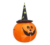 Glewi Giant Orange Pumpkin Inflatable with Witch Hat Design | Built-in bright LEDs, glowing face effect, evening visibility, 120cm height, orange pumpkin design