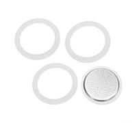 Glewi Moka Pot Filter and Gasket Seal Set,3 Silicone Seals + 1 Stainless Steel Filter for 3/6/9 Cup Stovetop Espresso Maker Food-Grade Replacement (9 Cup)