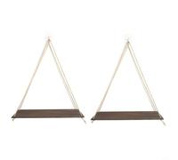 Glewi Set of 2 Charcoal Grey Floating Shelves, Stylish Wood Wall Hanging Racks for Home Organization, Space Saving Vertical Storage