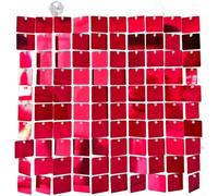 Glewi Silver Sequin Wall Panel, 30x30cm Glitter Backdrop for Wedding Party Decor(Red)