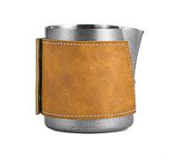 Glewi Stainless Steel Milk Frothing Pitcher with Leather Grip for Latte Art, Handleless Espresso Jug for Home for BARISTA, 450ml/500ml(Sliver 400ml)