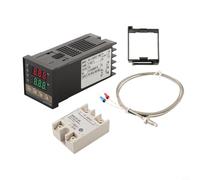 Glewi Temperature Controller Kit, REX-C100 PID Thermostat with SSR-25DA Relay and K-Type Thermocouple for Industrial Heating Control Systems 140x100mm