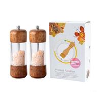 Glewi Wooden Base Salt and Pepper Grinder Set for Dining Table, Clear Acrylic Manual Spice Mills with Adjustable Mechanism, Brown Kitchen(6 inch two-piece set)