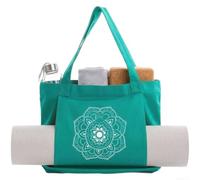 Glewi Yoga Mat Carrier Cotton Canvas Bag with Phone Pocket for iPhone 16 Large Capacity Studio Tote(Lake Blue)