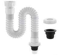 GlewiExtendable Sink Siphon Drain Pipe 0.32-0.78m Flexible Plastic Hose with Fittings for Kitchen Bathroom Waste Water Management White