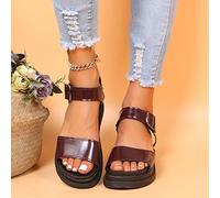 GLEYDY Women's Summer Platform Sandals, PU Leather Non-Slip Soft Sole Open-Toe Fashion Flatform Sandals, Brown, 35