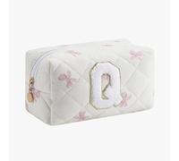 Gleyemor Personalized Initial Makeup Bag for Women, Cute Quilted Floral Cotton Cosmetic Bag, Christmas Gifts for Her Mom Friend Sister Bridesmaid Teacher Women, Pink Floral, Q