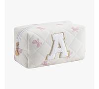 Gleyemor Personalized Initial Makeup Bag for Women, Cute Quilted Floral Cotton Cosmetic Bag, Christmas Gifts for Her Mom Friend Sister Bridesmaid Teacher Women, Pink Floral, A