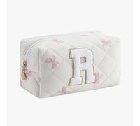 Gleyemor Personalized Initial Makeup Bag for Women, Cute Quilted Floral Cotton Cosmetic Bag, Christmas Gifts for Her Mom Friend Sister Bridesmaid Teacher Women, Pink Floral, R