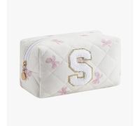 Gleyemor Personalized Initial Makeup Bag for Women, Cute Quilted Floral Cotton Cosmetic Bag, Christmas Gifts for Her Mom Friend Sister Bridesmaid Teacher Women, Pink Floral, S