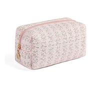 Gleyemor Small Quilted Makeup Bag for Women, Cute Floral Cotton Cosmetic Bag, Travel Toiletry Bag Period Bag Essentials Bag Gifts for Her Mom Friend Sister Bridesmaid, A1-Pink Floral