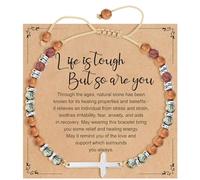 GLEZZA Christian Cross Beaded Bracelet for Women -Inspirational Healing Natural Stone Bracelets,Thinking of You Get Well Soon Encouragement Gifts for Friend Sister, One Size, Stainless Steel, no