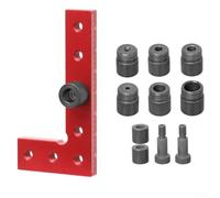 GLFLOW 2-10mm Self Centering Dowel Jig Drill Guide Square Center Finder With 7 Steel Sleeves For Precise Woodworking And Carpentry, Red()
